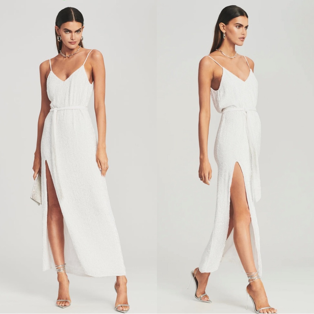 NWT Retrofete Rebecca Sequin Dress in Moonglow White Size XS